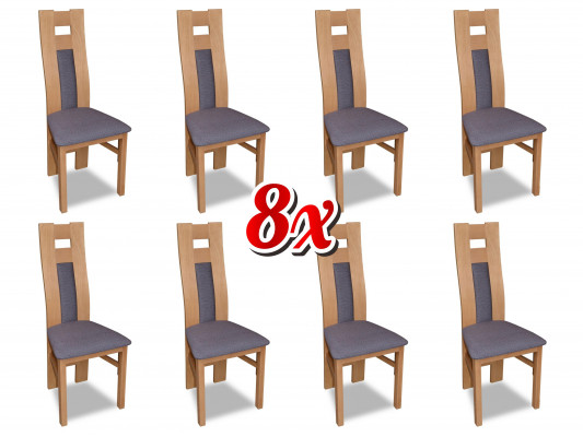Complete Set: 8x Designer Chair Set, Dining Room Upholstered Chairs, Fabric Seats