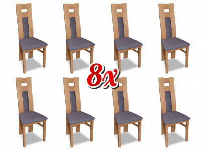 Complete Set: 8x Designer Chair Set, Dining Room Upholstered Chairs, Fabric Seats