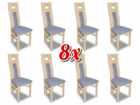 Complete Set: 8x Designer Chair Set, Dining Room Upholstered Chairs, Fabric Seats