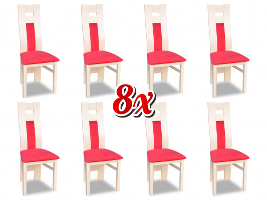 Complete Set: 8x Designer Chair Set, Dining Room Upholstered Chairs, Fabric Seats