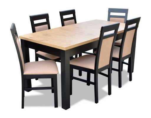 Dining table + 6x chairs dining room set designer wood classic set