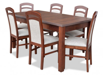 Designer Wood Dining Room Set Table 6x Chairs Upholstery 7-piece Set