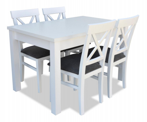 Design wood dining room set: table with 4 upholstered chairs set, 5-piece set.