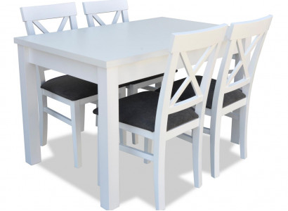 Design wood dining room set: table with 4 upholstered chairs set, 5-piece set.
