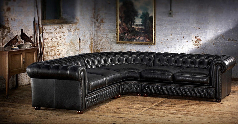 Chesterfield Corner Sofa Couch Upholstered Corner Suite Leather Sofa 100% Leather