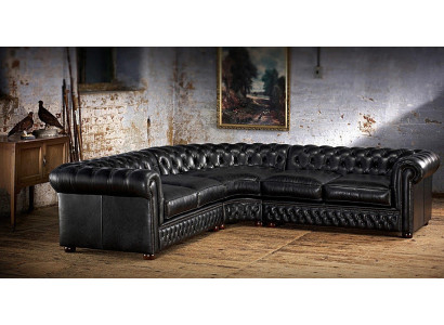 Chesterfield Corner Sofa Couch Upholstered Corner Suite Leather Sofa 100% Leather