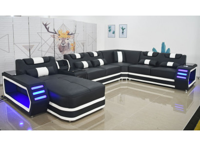 Leather sofa, modern upholstery living landscape, leather design corner sofa, couch textile.