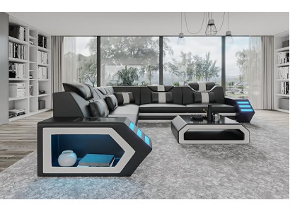 Living room leather sofa couch upholstery corner sofa big XXL sofa set