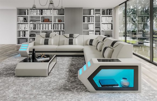 Living room leather sofa couch upholstery corner sofa big XXL sofa set