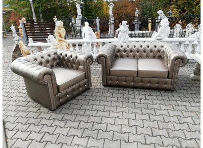Designer Chesterfield Sofa Suite Sofa Couch 2+1 Upholstery Seat Suite Gold