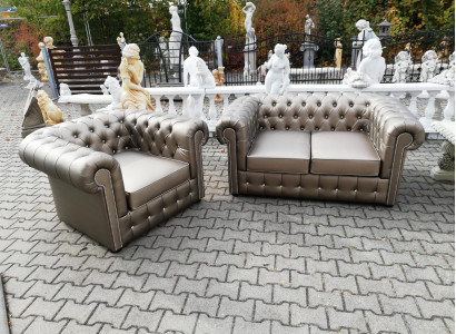 Designer Chesterfield Sofa Suite Sofa Couch 2+1 Upholstery Seat Suite Gold