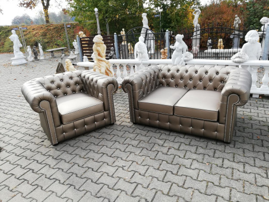 Designer Chesterfield Sofa Suite Sofa Couch 2+1 Upholstery Seat Suite Gold