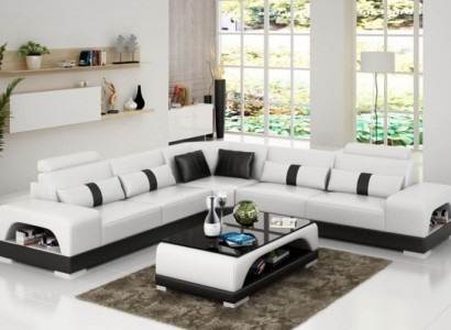 Corner sofa with USB, couch sofa living landscape seat corner set leather textile sand color