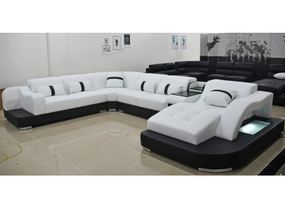 Leather sofa, modern leather living landscape, design corner sofa, textile upholstered couch