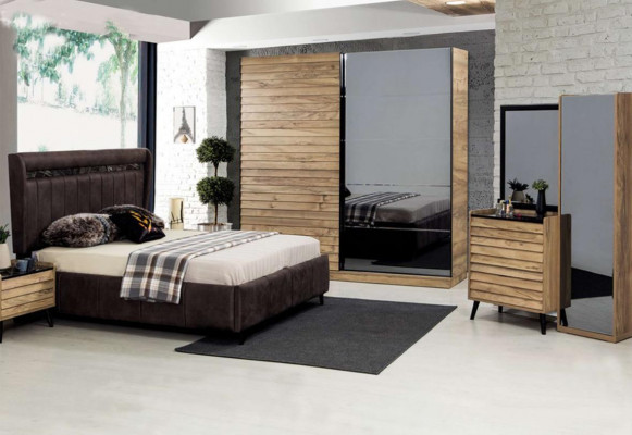 Bedroom furniture designer upholstered bed 2x nightstands wardrobe