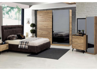 Bedroom furniture designer upholstered bed 2x nightstands wardrobe