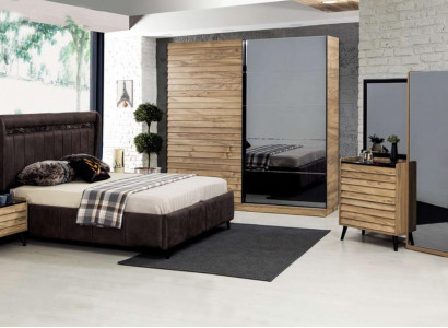 Bedroom furniture designer upholstered bed 2x nightstands wardrobe