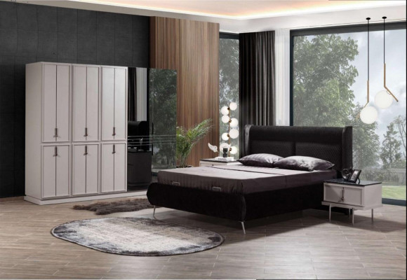 Modern black and white bedroom furniture upholstered bed nightstands 4-piece set