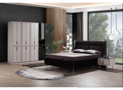 Modern black and white bedroom furniture upholstered bed nightstands 4-piece set