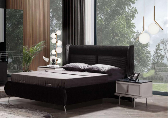 Modern black and white bedroom furniture upholstered bed nightstands 4-piece set