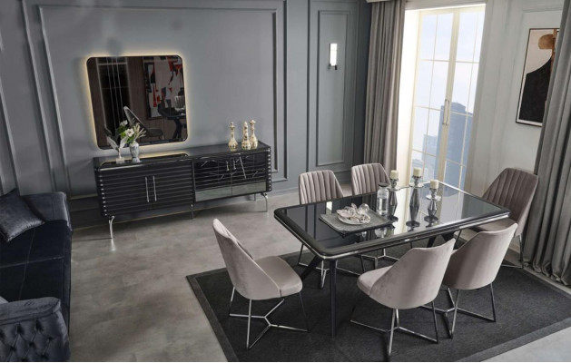 Complete dining room furniture designer sideboard luxury dining table 4x chairs