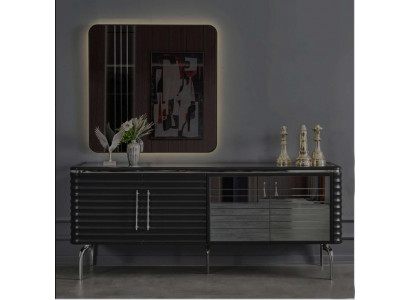 Stylish Dining Room Set Luxury Black Sideboard Mirror Wooden Furniture