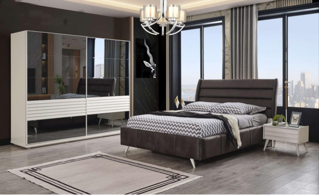 Bedroom furniture glass cabinet designer double bed wood bedside tables 4-piece set