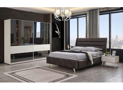 Bedroom furniture glass cabinet designer double bed wood bedside tables 4-piece set