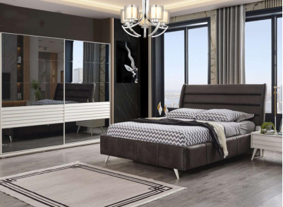 Bedroom furniture glass cabinet designer double bed wood bedside tables 4-piece set
