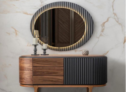 Brown dresser with drawers LED mirror designer bedroom set