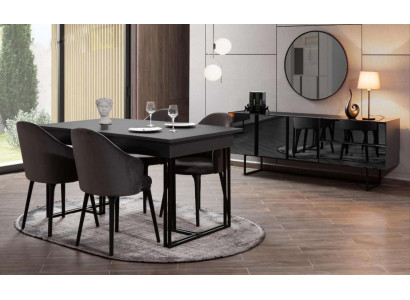 Black Noble Dining Room Wooden Furniture Designer Dining Table Sideboard Chairs