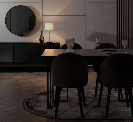 Black Noble Dining Room Wooden Furniture Designer Dining Table Sideboard Chairs
