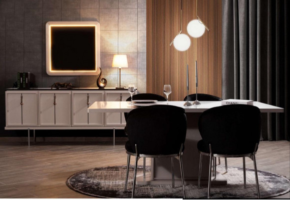 Dining Room Set Modern Set Dining Table 4x Upholstered Chairs Sideboard 7 pieces