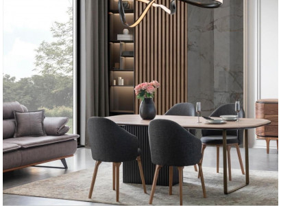 Designer dining set, modern brown chairs, wooden dining table, 5-piece set
