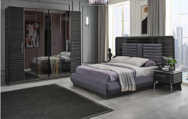 Upholstered bed wooden nightstands wardrobe designer bedroom set