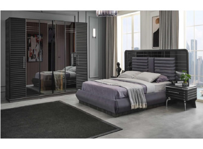 Upholstered bed wooden nightstands wardrobe designer bedroom set