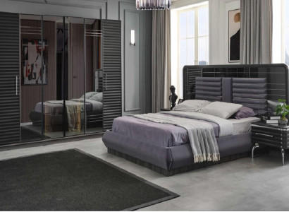 Upholstered bed wooden nightstands wardrobe designer bedroom set