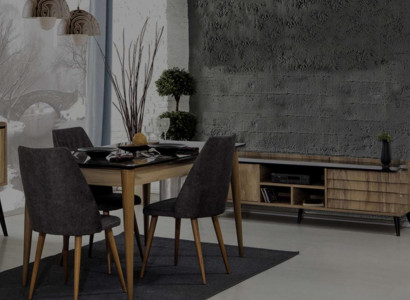 Dining room set designer brown dining table with 4 black upholstered chairs