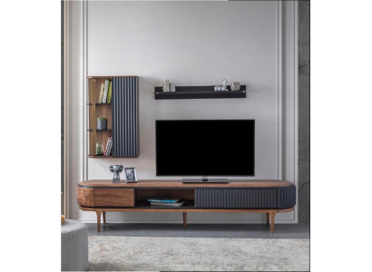 Modern living room set luxury brown TV cabinet wall cabinet shelves
