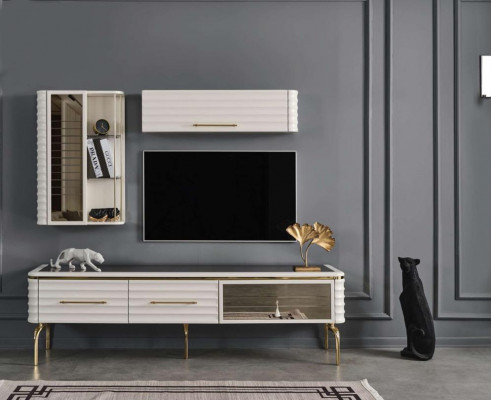 White living wall designer TV cabinet luxury 2x wall cabinets modern furniture