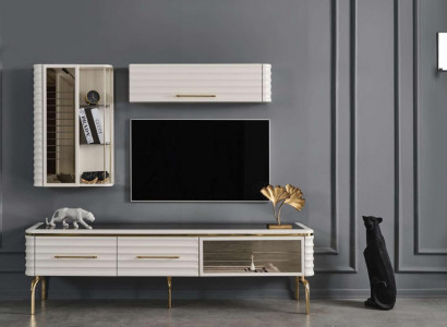 White living wall designer TV cabinet luxury 2x wall cabinets modern furniture