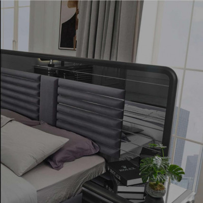 Upholstered bed wooden nightstands wardrobe designer bedroom set