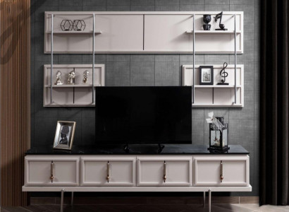 White living room wall unit TV cabinet luxury hanging shelf 3-piece set new