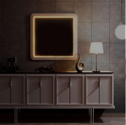 Modern dining room set brown sideboard square mirror 2-piece set