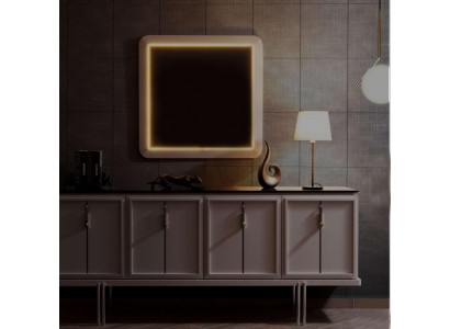 Modern dining room set brown sideboard square mirror 2-piece set