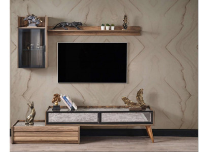 Modern wall unit designer wood TV cabinet luxury wall cabinet shelf 3-piece set