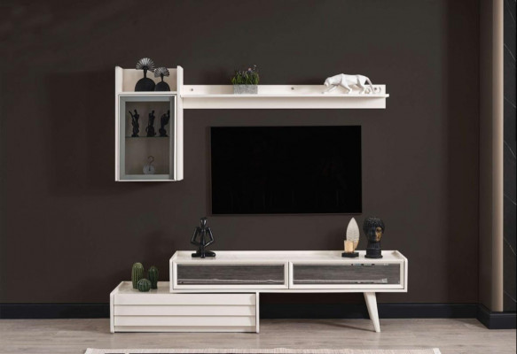 White wood living wall designer cabinet luxury shelf noble TV cabinet