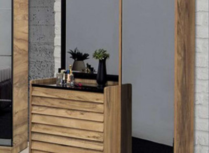 Brown tall chest of drawers with mirror designer bedroom console 2-piece set
