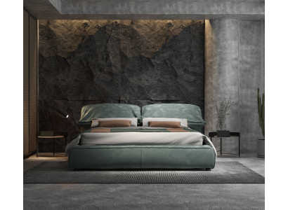 Green bedroom bed designer double bed luxury material wooden frame