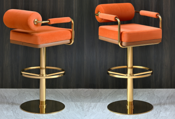 Orange barstool stainless steel seat noble single-seater modern lounge furniture